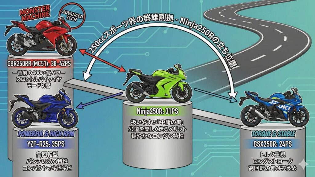 ライバル車CBRやYZFとの馬力差