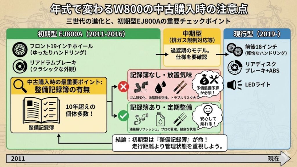 年式で変わるW800の中古購入時の注意点