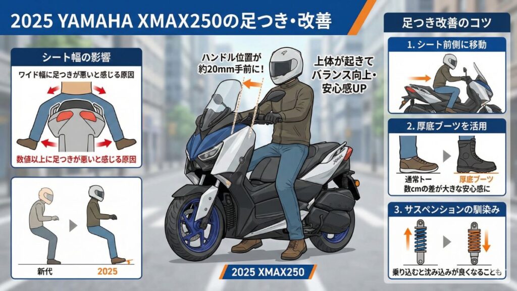 XMAX250新型2025の足つきを徹底検証