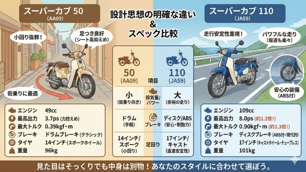 スーパーカブ50と110の違いから選ぶ最適な一台