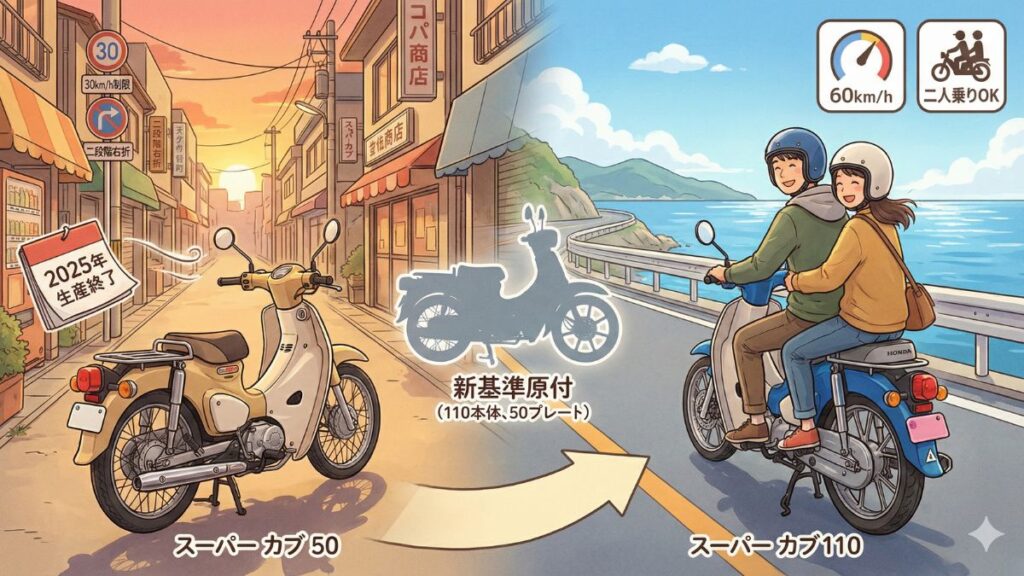 スーパーカブ 50と110の違いと2025年新基準を徹底比較
