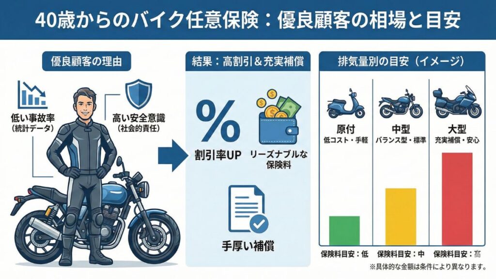 40歳のバイク任意保険相場と排気量別の目安