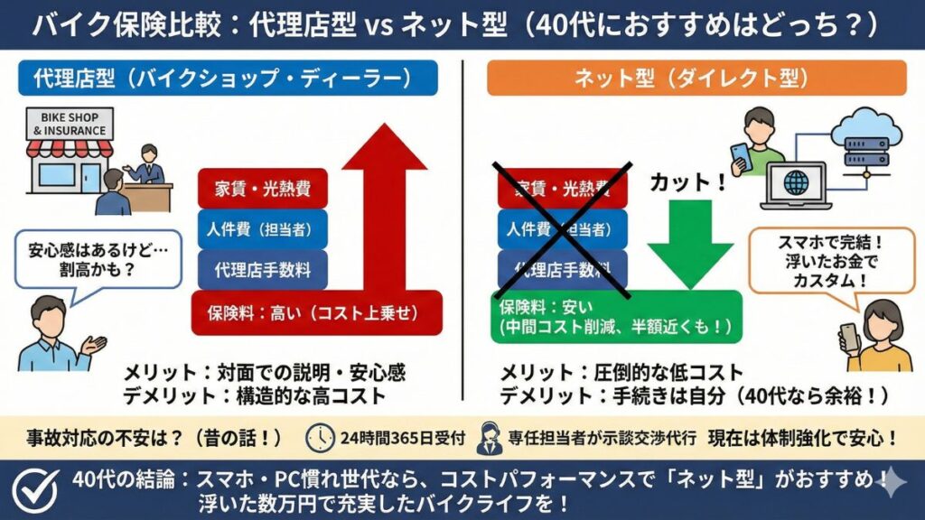 ネット型保険と代理店型の違いを比較