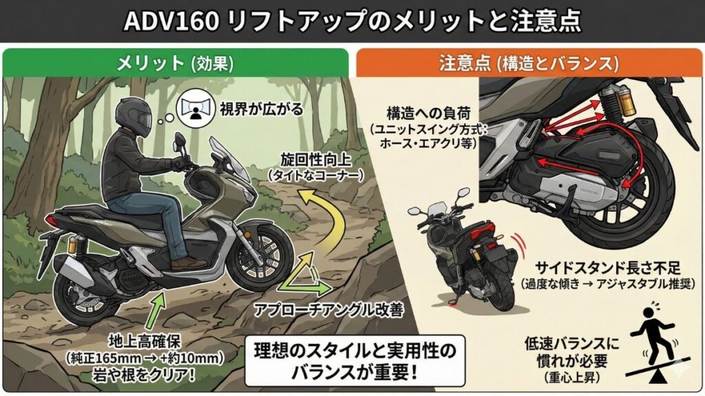 リフトアップによる地上高の確保と走行性能