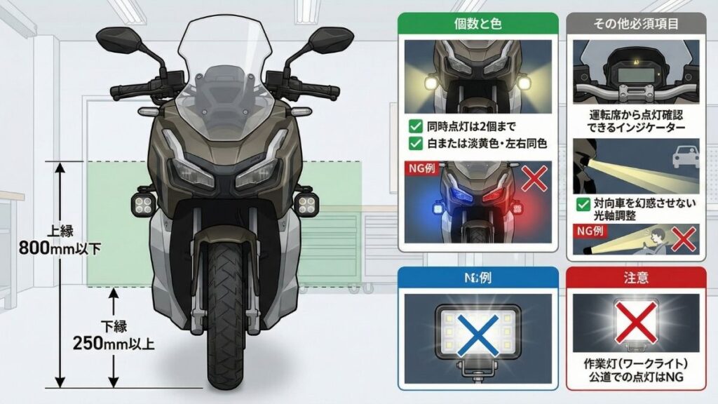 フォグランプ装着時の保安基準と取り付け位置