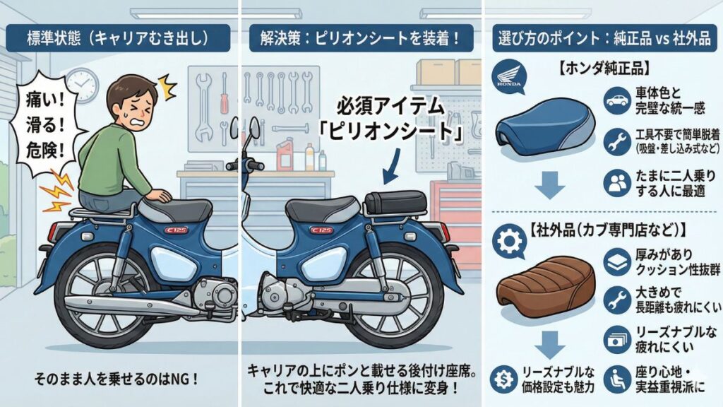 スーパーカブ C125で二人乗りを快適にする装備