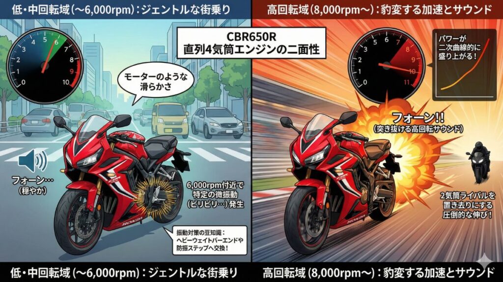 直列4気筒特有の高回転域の伸びと加速特性