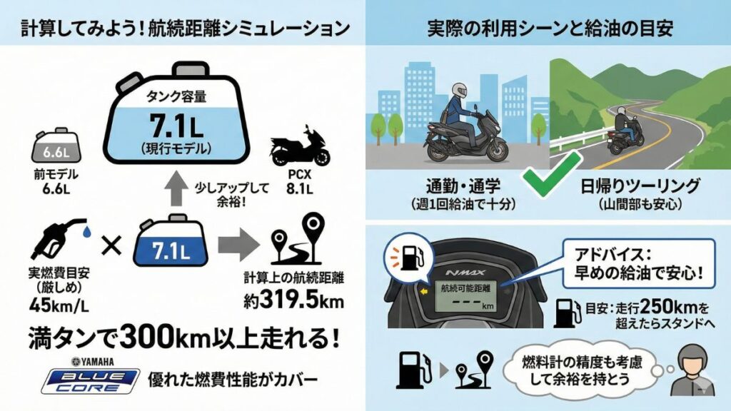 NMAX 125の航続距離とタンク容量