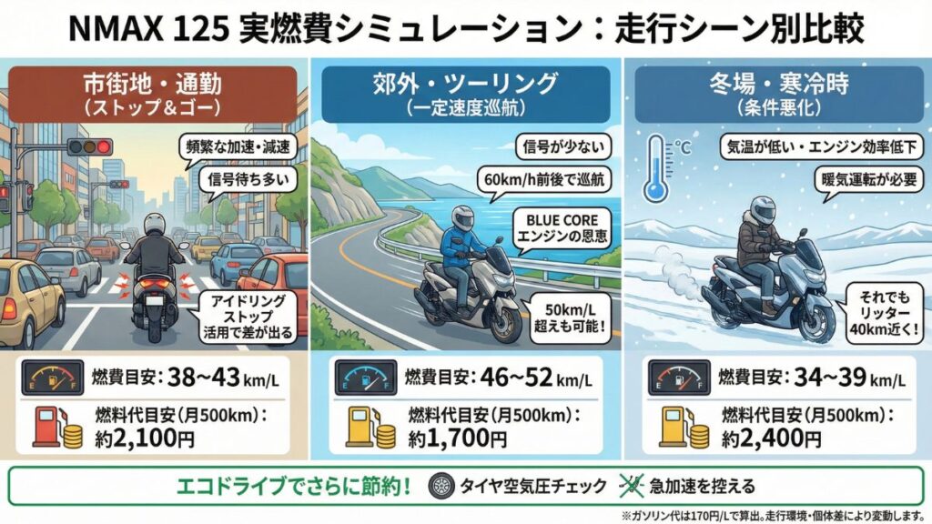 市街地とツーリングで変わる実燃費