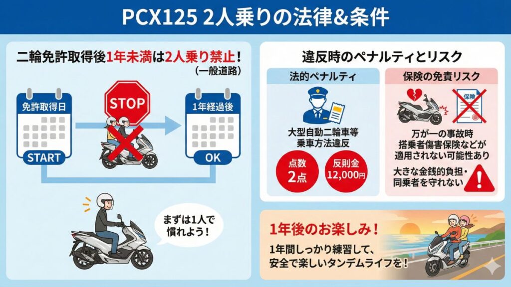 PCX125での2人乗りと馬力に関する法律や条件