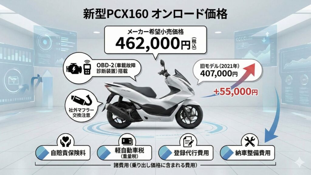 PCX160の新車における乗り出し価格の内訳