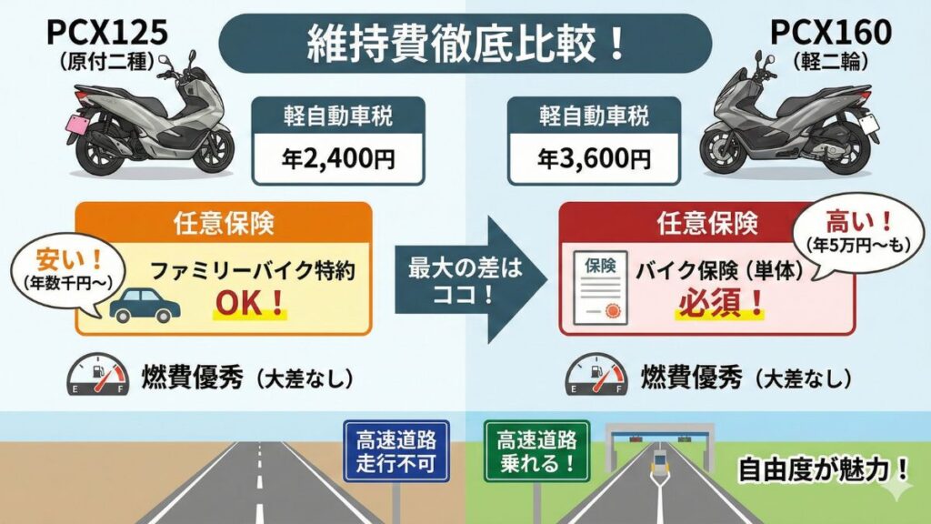 PCX125とPCX160の維持費を徹底比較
