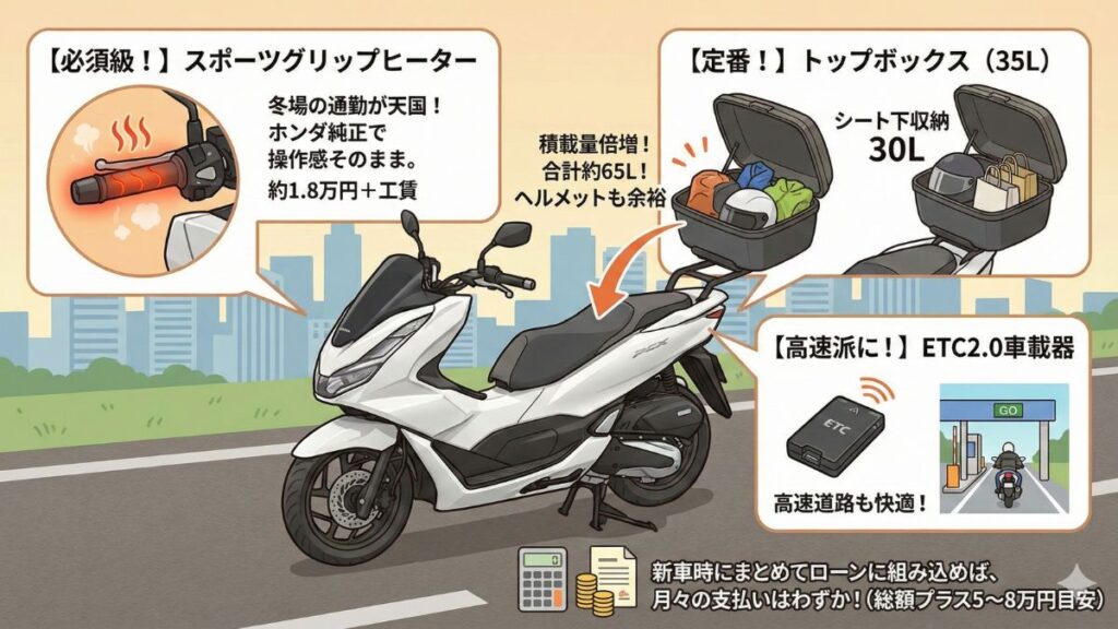 人気オプションのグリップヒーターやボックス