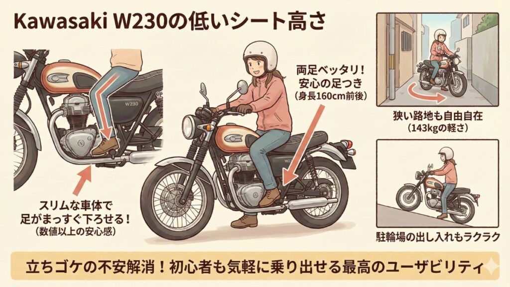 シート高745ミリの安心感と街乗りの扱いやすさ