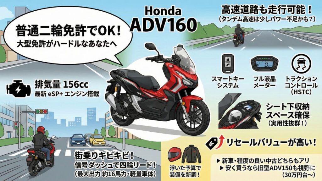 普通二輪で乗れるADV160のスペック