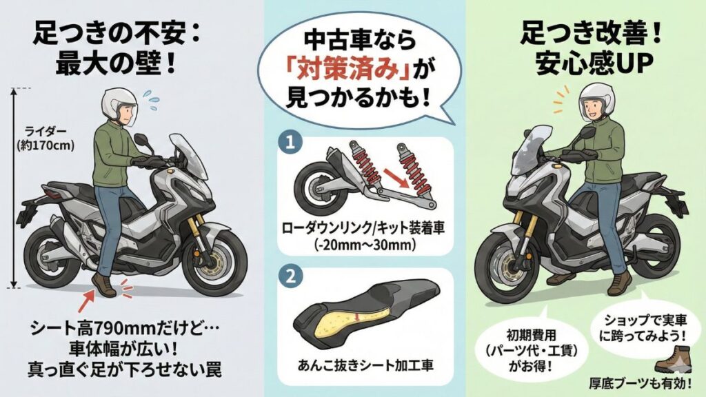 X-ADVの足つきと中古購入時の対策