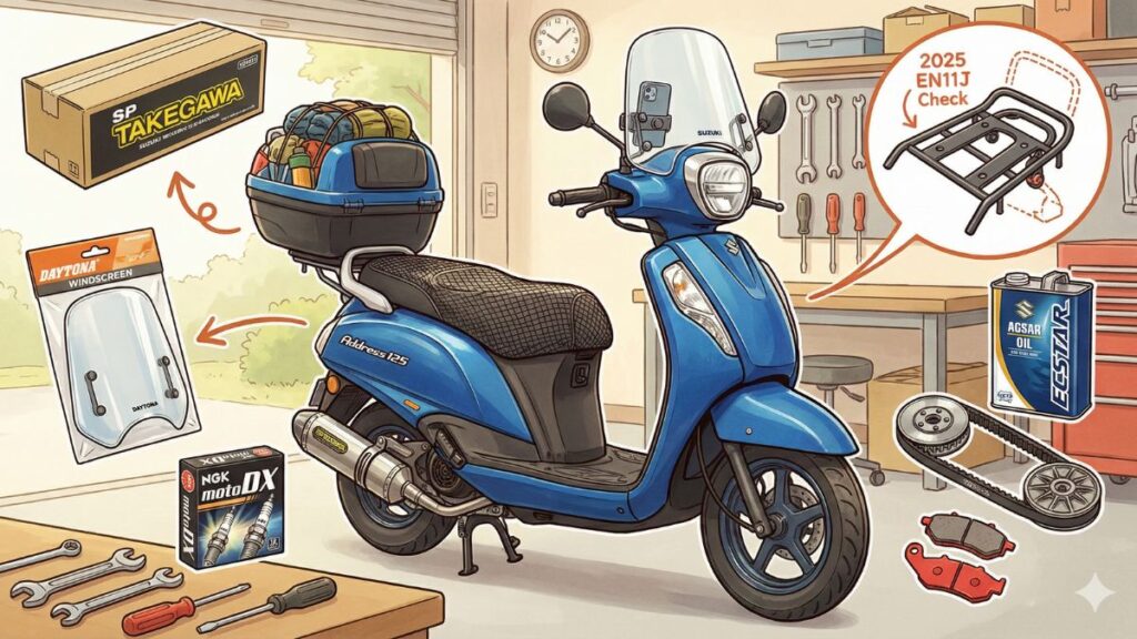 アドレス125の新型をカスタム！適合パーツやおすすめ装備を解説