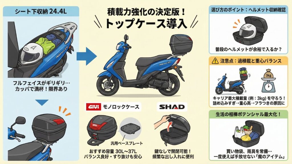 GIVIやSHADのトップケースで積載力を強化する