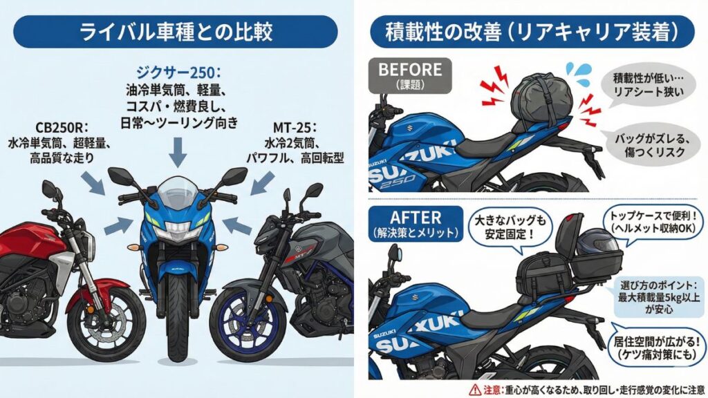 ジクサー250の最高速や馬力を他社の競合と比較