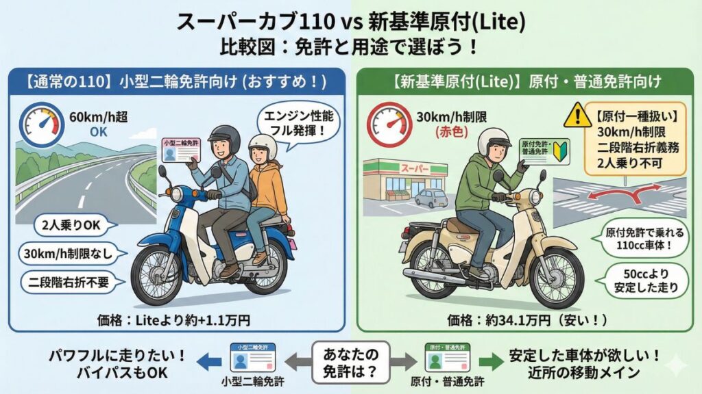 新基準原付のスーパーカブ110Liteとの比較
