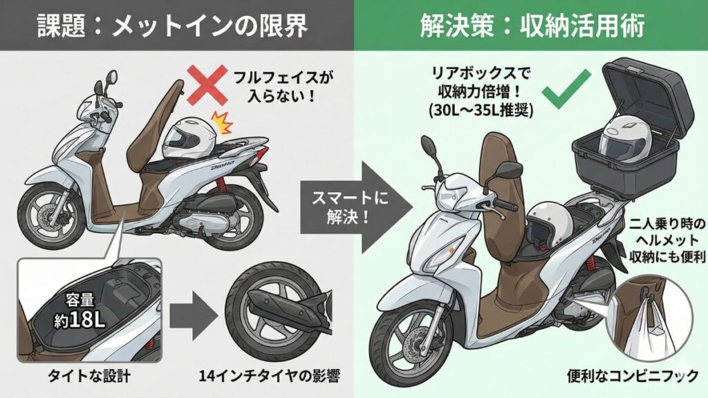 Dio110のメットインに入らない時の収納活用術