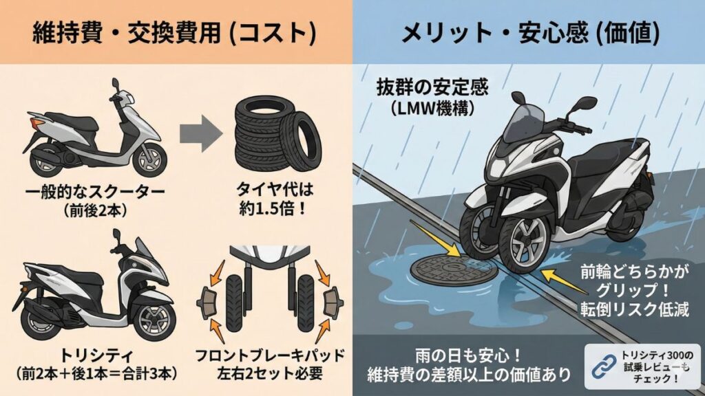 前輪二輪ならではのタイヤ交換費用と維持費