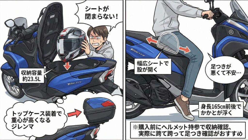 収納容量の少なさと足つき性の実態