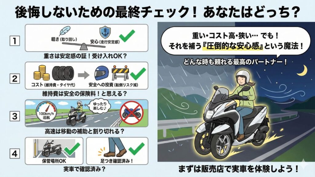 トリシティ155で後悔しないための購入判断基準