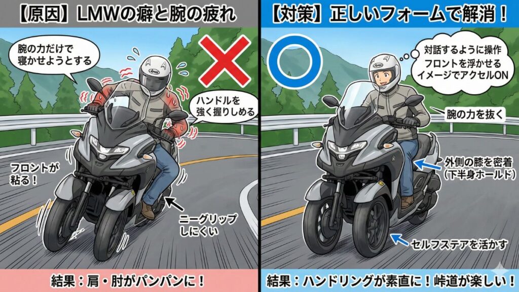 LMW特有 of ハンドリングの癖が腕の疲れを招く要因