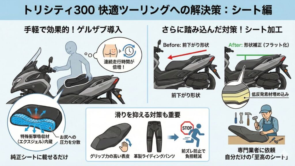 トリシティ300のツーリングがつらい悩みへの解決策