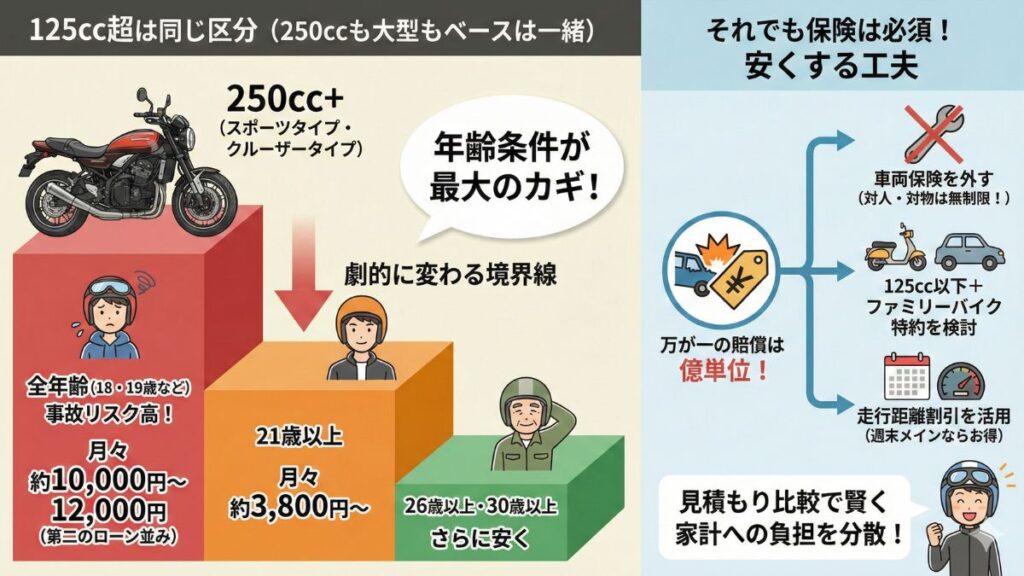 250cc超や中型バイクの月払い相場と年齢条件