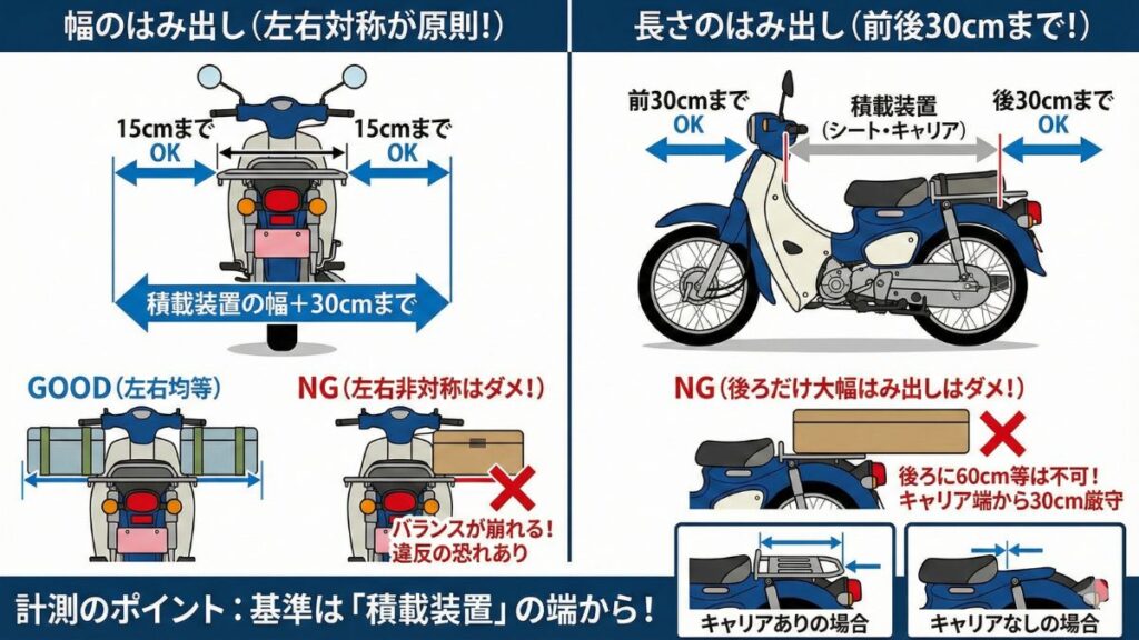 幅や長さのはみ出しに関する30センチの制限