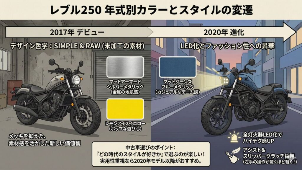 レブル250のカラー一覧から選ぶ年式別の選び方