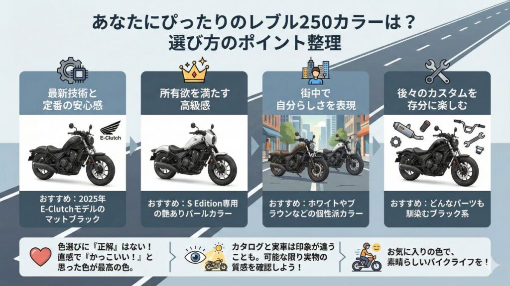 後悔しないレブル250のカラー一覧とまとめ