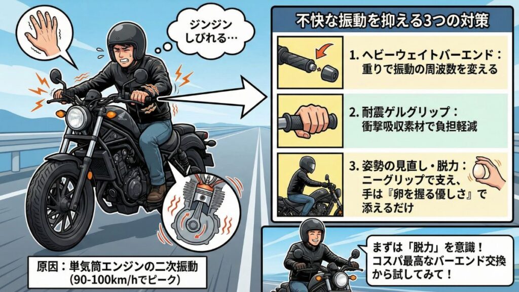 レブル250の振動で手がしびれる原因と解決策