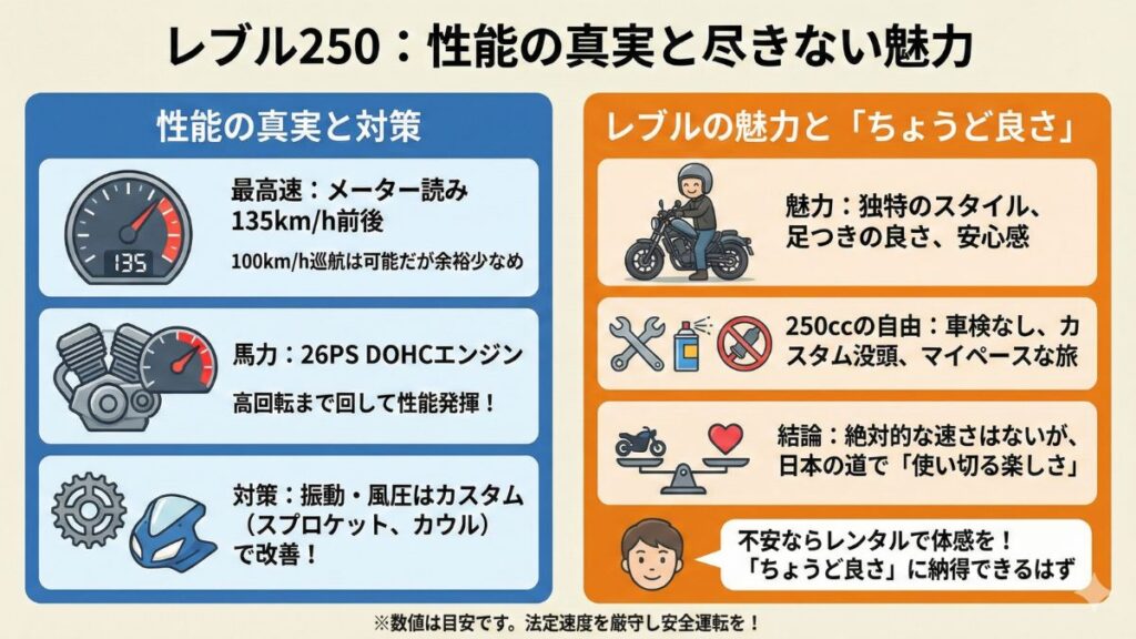 まとめ：レブル250の最高速や馬力の真実と魅力