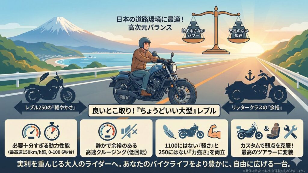 結論｜レブル500の最高速と馬力が作る独自の世界