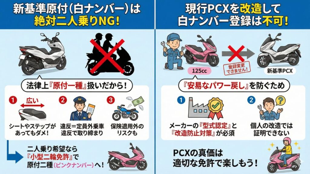 新基準原付のPCXで二人乗りができない注意点