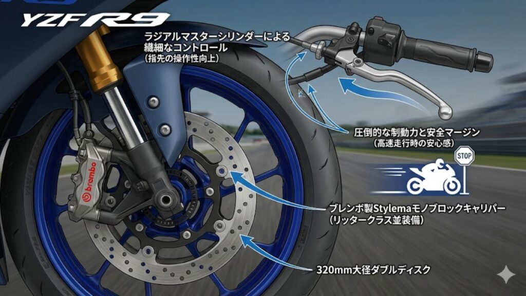 YZF-R9の最高速や馬力を支える装備と価格
