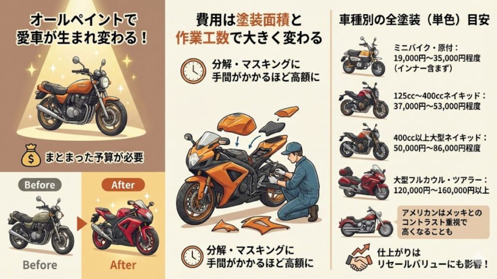 バイクを全塗装する際の値段と車種別の目安