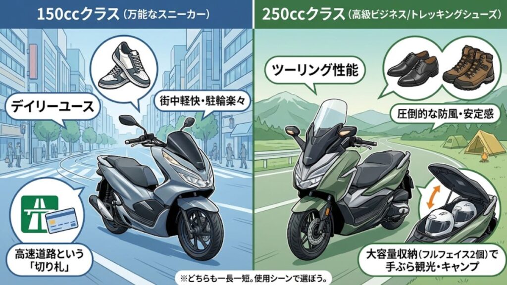 ビッグスクーターの150ccと250ccの比較
