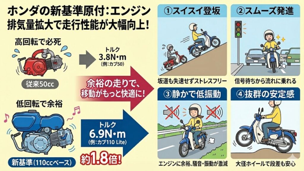 排気量拡大で向上する新基準原付のホンダの走行性能