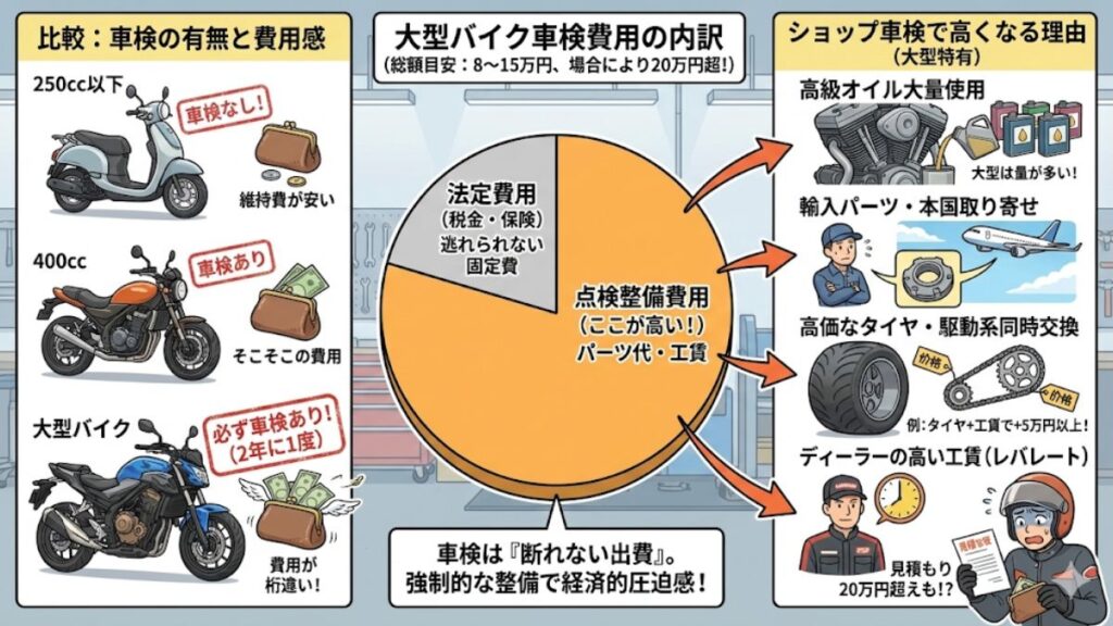 250ccや400ccと比較してわかる車検費用の実態