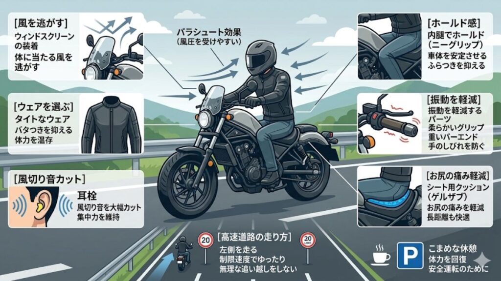 高速道路での走行風対策と疲労を抑える走行テクニック