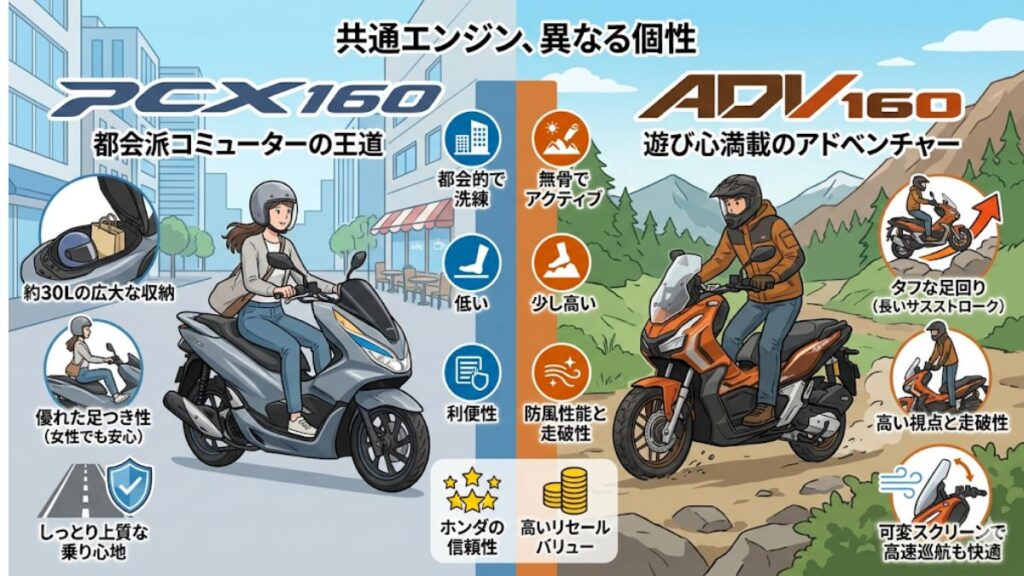 ホンダのPCX160とADV160を比較検証