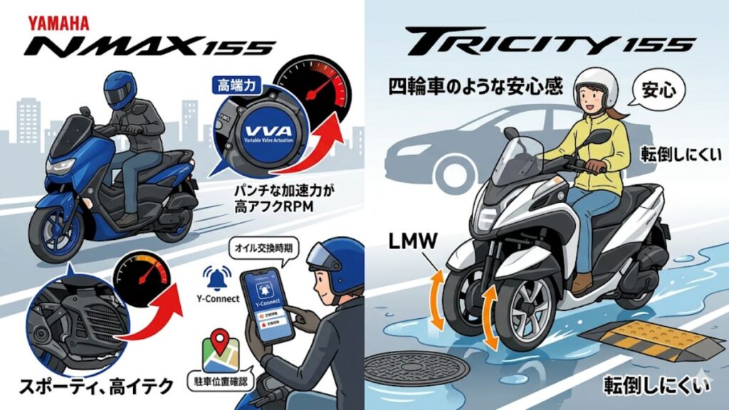 ヤマハのNMAX155やトリシティの独自性