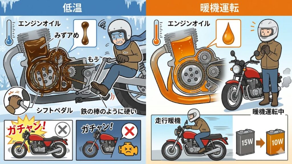 冬の低温がバイクの操作性に与える物理的要因