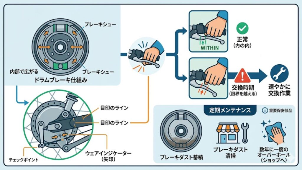 ドラムブレーキ特有の交換サインの出し方