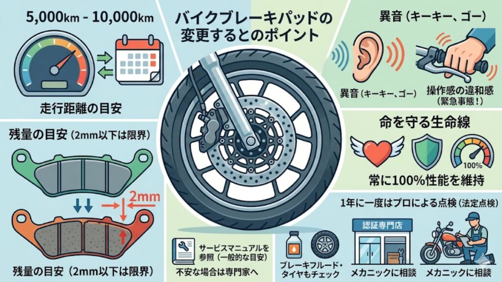 バイクのブレーキパッドの交換時期のまとめ